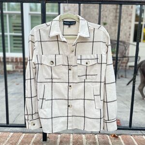 Kendall & Kylie Cream and Brown Plaid Shirt Jacket